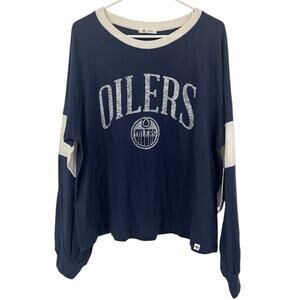 NEW NHL '47 Edmonton Oilers Atlas Blue Long Sleeve T-Shirt Hockey Women's XL